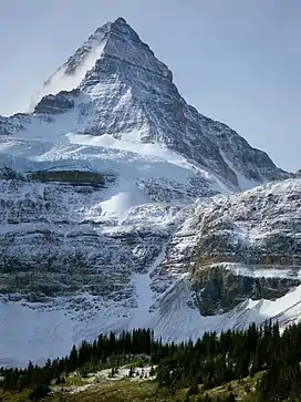 Mount Assiniboine seen from above Lake Magog