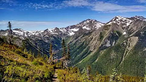 Mount Mystery and Fricaba (right) seen from Pacific Northwest National Scenic Trail