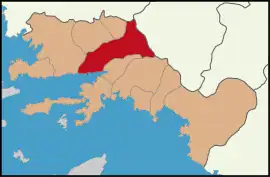 Map showing Menteşe District in Muğla Province