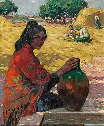 Mujer con Cántaro ("Woman with Jug"), Oil on cardboard, circa 1910. 41 x 33 cm