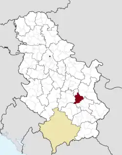 Location of the municipality of Aleksinac within Serbia