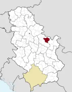 Location of the municipality of Kučevo within Serbia