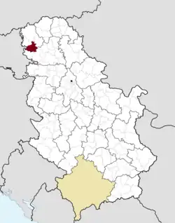 Location of the municipality of Odžaci within Serbia