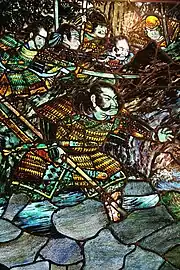 Japanese-inspired stained glass window depicting a Samurai, in the Japanese Tower