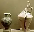 Minoan ewers, early 17th century BC, from Akrotiri (Santorini), Museum of Prehistoric Thera (Santorini, Greece).