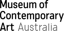 Black text saying "Museum of Contemporary Art Australia" with the last word spelled out in dots