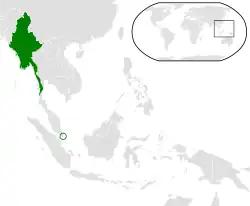 Map indicating locations of Myanmar and Singapore