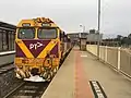 V/Line locomotive N458 sits at Platform 1 in August 2022