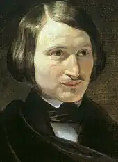 A painted portrait of a moustached man