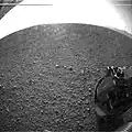 Curiosity's first image after landing (without clear dust cover, 6 August 2012)