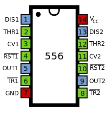 Pinout of 556 dual timer.