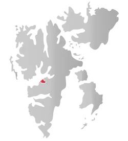 Location of Longyearbyen (red) in Svalbard