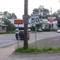 Route 289 in the area of Stellarton Road in New Glasgow. It shares the same route as Nova Scotia Trunk 4 on the west side of New Glasgow.