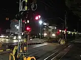 Nagano Electric Railway, 8500 series EMU train, pulling into Hongō Station, Nagano.