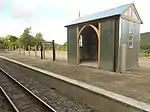 The new platform at Nantyronen railway station still under construction in 2013, with the new station building, yet to be painted.