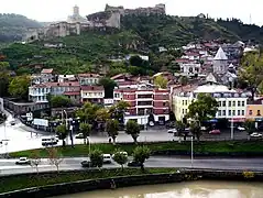 View of the church (middle right) and the Narikala fortress