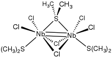 Nb2Cl6(SMe2)3, featuring a metal–metal double bond.