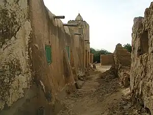 Village street and mosque in Podor