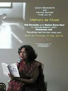 Neelum Saran Gour reading at the literary event, Memory as Muse,Oxford Bookstore, New Delhi