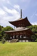 A large sōrin (metal spire) on top of Negoro-ji's tahōto