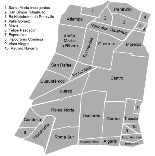 Neighborhood map of Cuauhtémoc