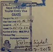 Nepal: visa on arrival, issued for free, granted to nationals of certain states