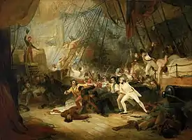 Nelson boarding the San Josef during the battle by George Jones