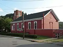 The New Philadelphia Society's church, founded and led by Bernhard Müller from 1832 to 1833, in Monaca, Pennsylvania.