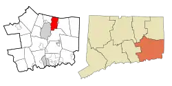 Lisbon's location within New London County and Connecticut