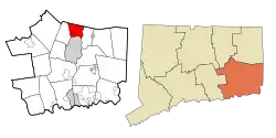 Sprague's location within New London County and Connecticut