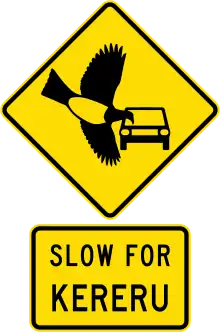 yellow and black traffic sign depicting flying bird