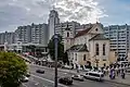 Na Nemige shopping mall (1980s–1990s), Musinsky's house (with a spire, 1970s–1980s), Peter and Paul church (1620s) on the even side