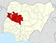 The Diocese of Minna is located in eastern Niger State which is shown here in red.