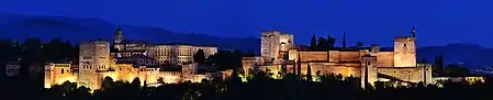 Panorama of a palace complex at night