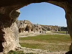 Image of the Temenite terrace from inside one of its cavities