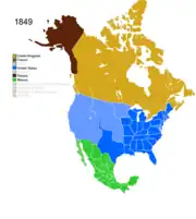 Map showing Non-Native American Nations Control over N America c. 1849