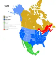 Map showing Non-Native American Nations Control over N America c. 1867