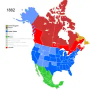 Map showing Non-Native American Nations Control over N America March 28, 1882