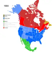 Map showing Non-Native American Nations Control over N America c. 1884