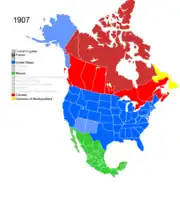 Map showing Non-Native American Nations Control over N America c. 1907