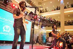 Noori performing at the launch of HBL Always On, Dolmen City Mall, Karachi. - Nov. 2014. Visible from left to right are; Ali Noor and Ali Hamza.