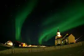 Northern Lights over Hillesøy Church