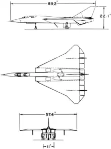 3-view line drawing of the North American F-108A Rapier