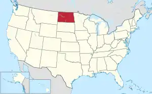 Map of the United States with North Dakota highlighted