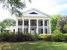 View of the northern facade of the house. Considered to be the "front" side of the house, it is almost a mirror image of the southern facade.