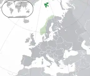 Location of Svalbard in relation to Norway