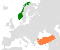 Map indicating locations of Norway and Turkey