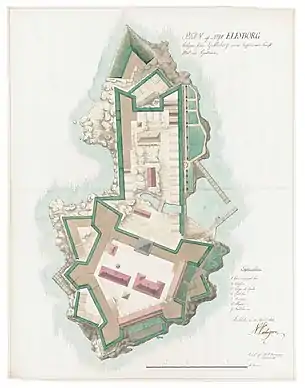 Drawing from 1811 showing the fortress Nya Älvsborg.