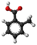 Ball-and-stick model of the l-toluic acid molecule