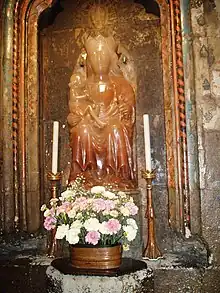 A copy of Our Lady of Westminster by Sister Concordia Scott enshrined as "Our Lady of Pew" in Westminster Abbey